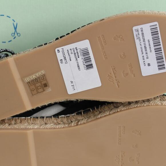 Off-White c/o Virgil Abloh Black & White Canvas Striped Lace-Up Espadrille Flat - Picture 13 of 16